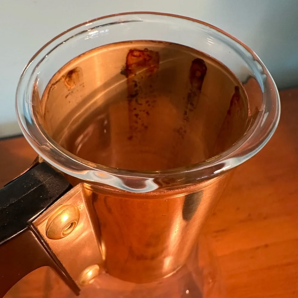 1950s-1960s Mid-Century Vintage Signed Fred Press Gold Leaves Coffee Carafe Bar